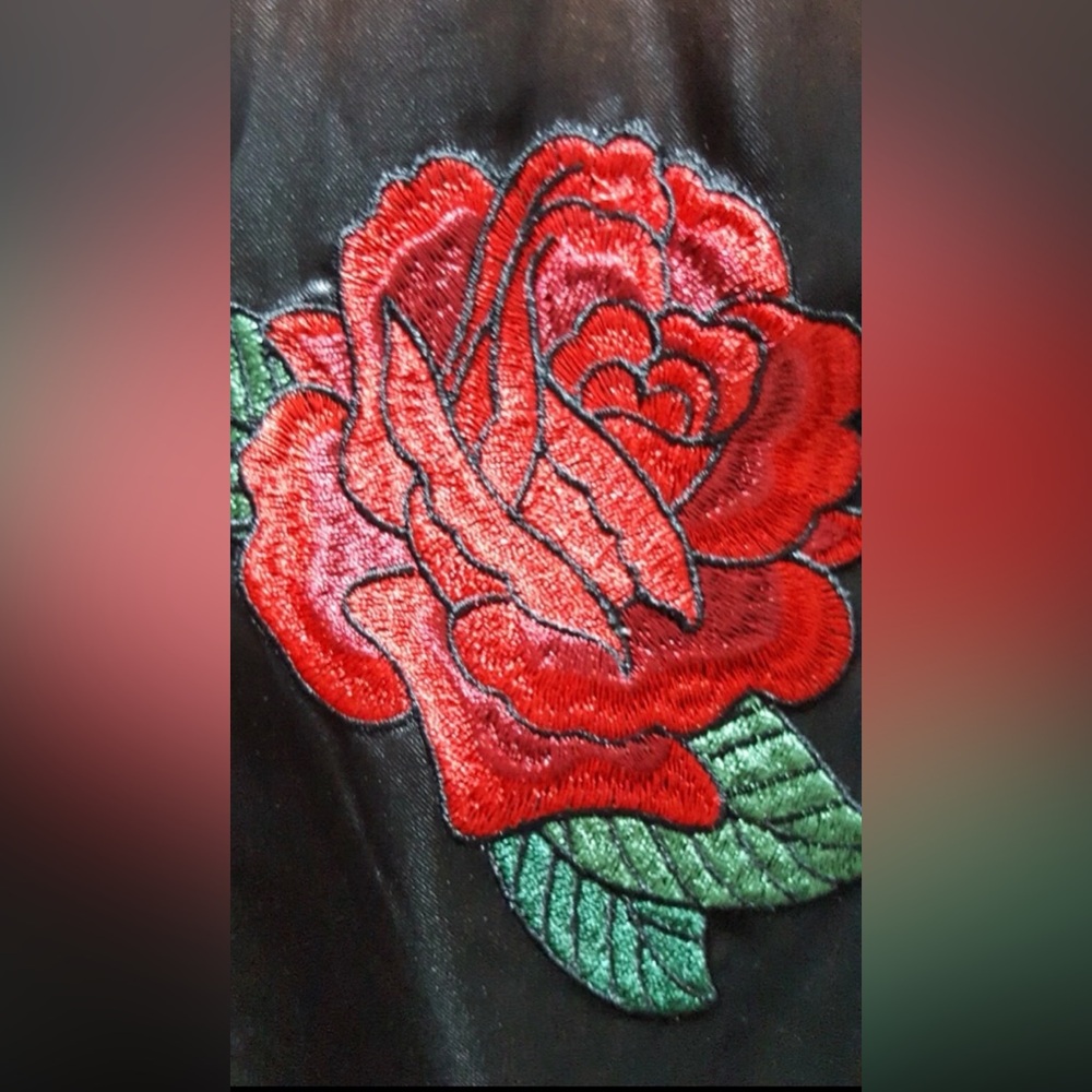 Carbon Black and Red Floral Bomber Jacket - Picture 13 of 13